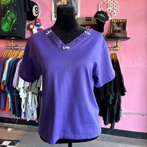 Vintage 90s Hart Street Purple Floral and Lace Dainty Top Size Small